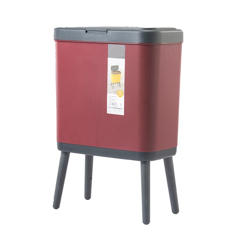 Poubelle créative à pied haut avec couvercle, grande capacité, Type presse, poubelle à déchets, 594C 15L: Burgundy
