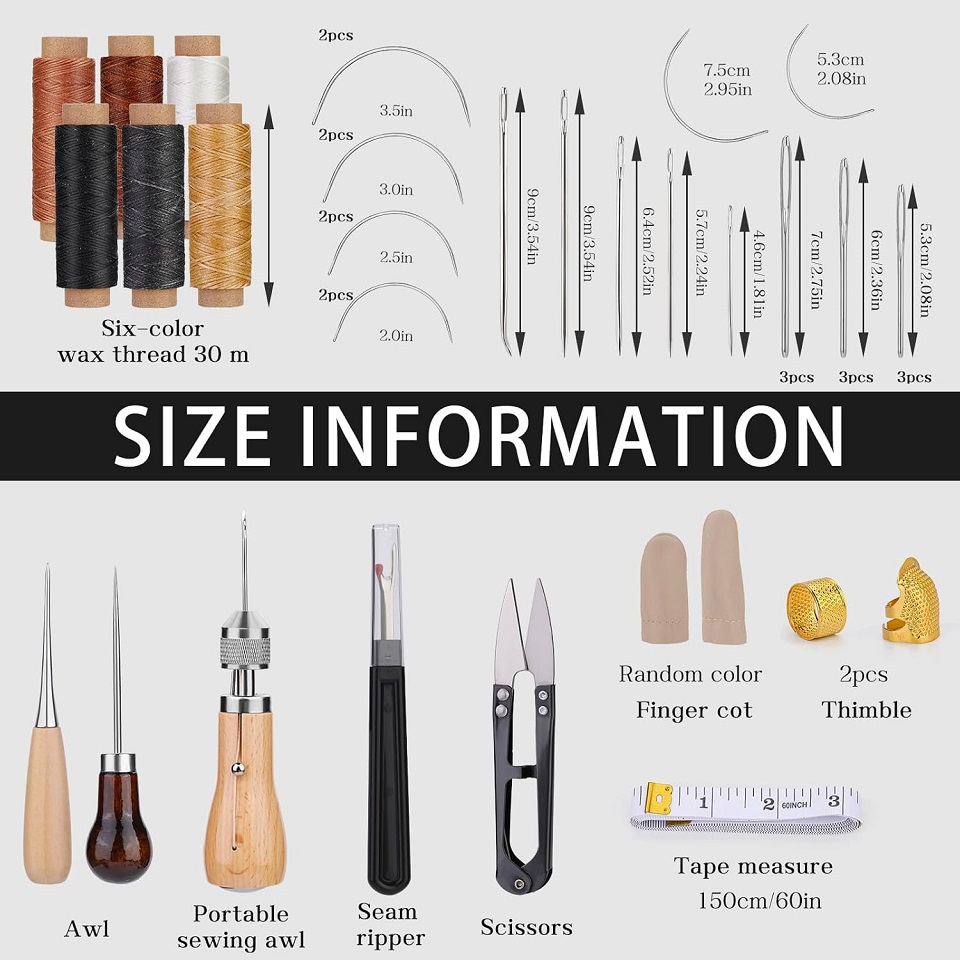 Kraball 40 peças kit de ferramentas de costura de couro com linha encerada furador de costura portátil e bolsa de armazenamento conjunto de acessórios artesanais diy