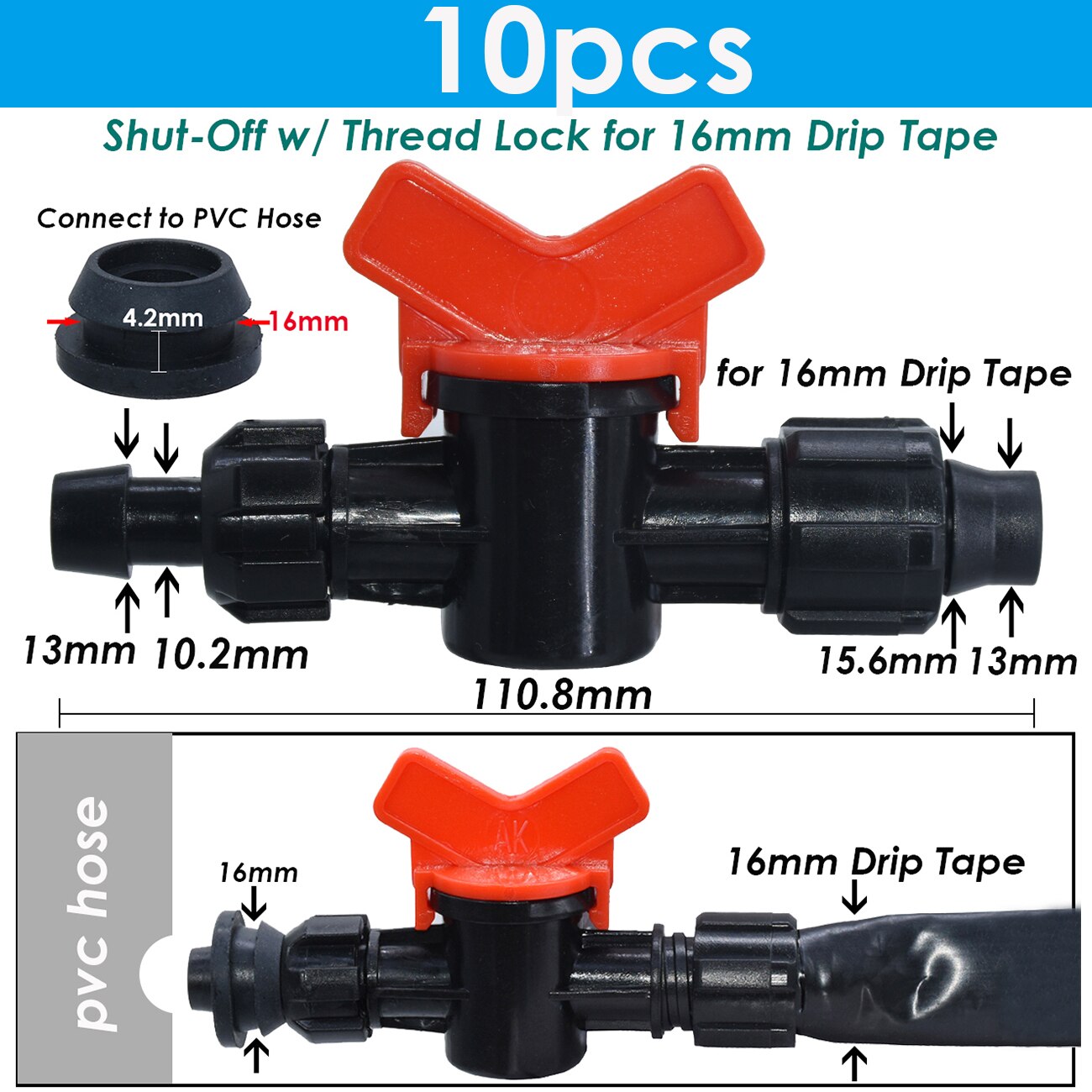 KESLA Garten 16mm 5/8&#39;&#39; Bewässerung Tropf Band Abschaltung Ventil Bewässerung Rohr Schlauch Gelenke Ellenbogen Tee Ende Stecker gewinde sperren Anschluss: KSL01-169-10Stck