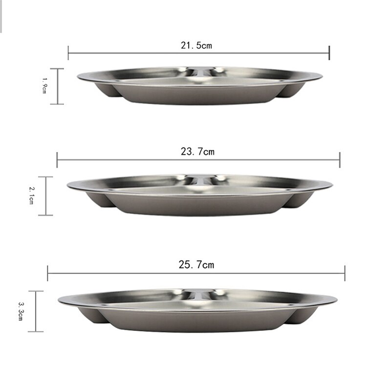 Stainless Steel 3 Sections Round Divided Dish Snack Dinner Plate Diameter 22cm/24Cm