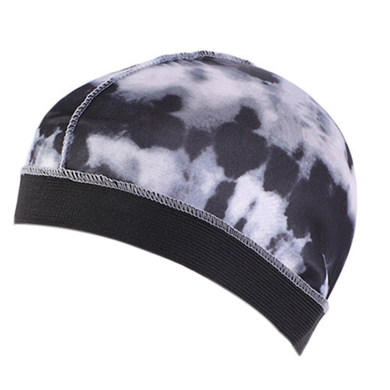 Imiteret silke durag bølge kuppelhætte farverigt slipsfarve elastikbånd hårdæksel hat  x7xc: Bk
