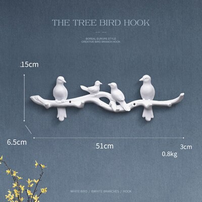 Scandinavische wandhanger, kledingrek van kunsthars, vogelhaak, knutseldecoratie, sleutelhanger, veranda-muurhaak , 3d stereo-muurstickers, muurschilderingen