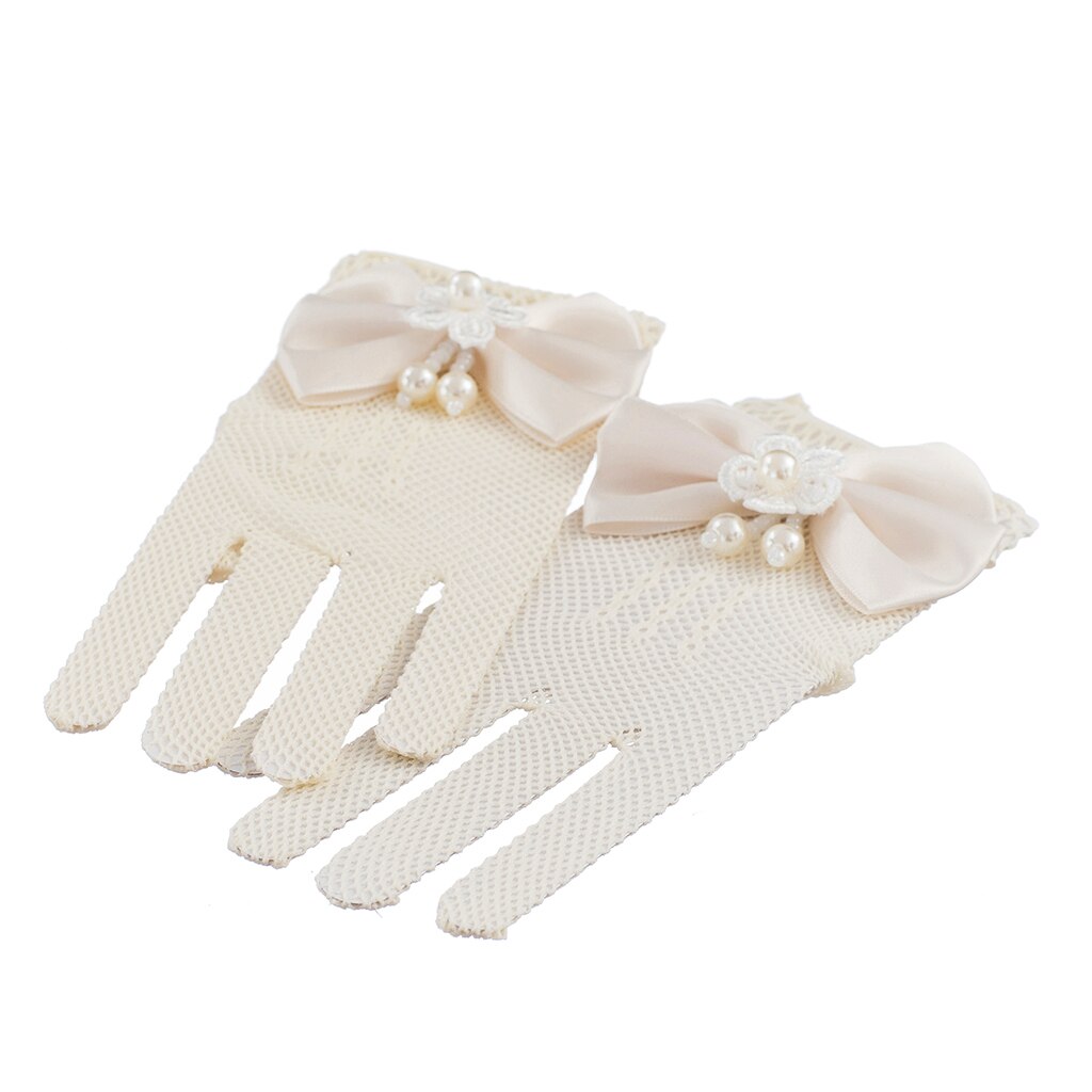Blume Mädchen Satin- Bowknot Spitze Gittergewebe Handschuhe Brautjungfer Hochzeit Prom Bankett Tanzen Zeigen Elegante Princeness Acc