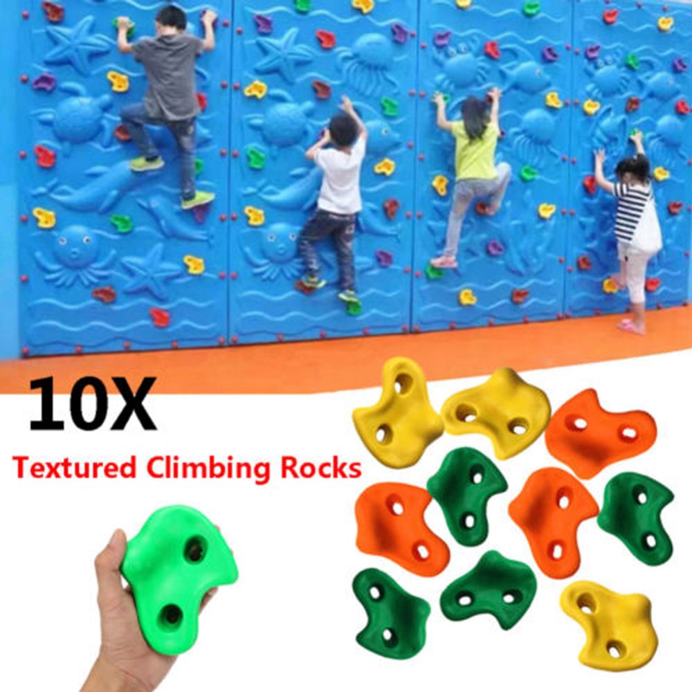 10Pcs/Set Kids Climbing Rocks Wall Stones Hand Feet Holds Grip Hardware Kits Mixed Color Resin Climbing Rock Kids Fitness Toys