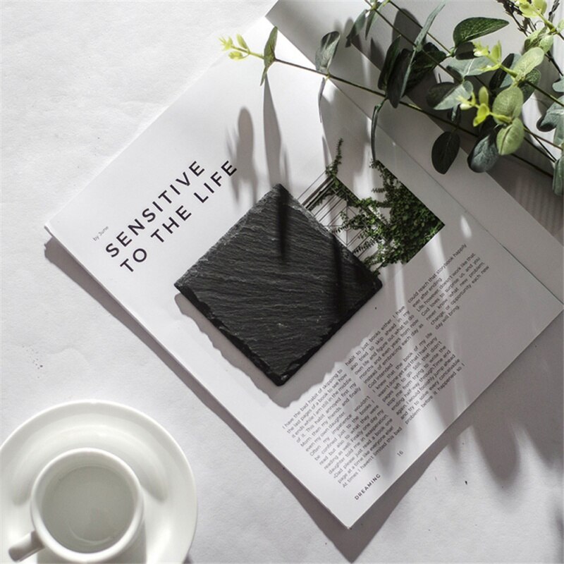 Slate Stone Coasters Rectangle Black Serving Plate For Cake Bar Kitchen Natural Edge Stone Drink Coaster
