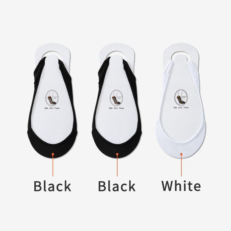 3 Pairs Invisible Boat Socks Women Summer Silicone Non-Slip Socks for High Heels Shoes Ice Silk Thin Half-Palm Suspender Sock: 2Black 1White