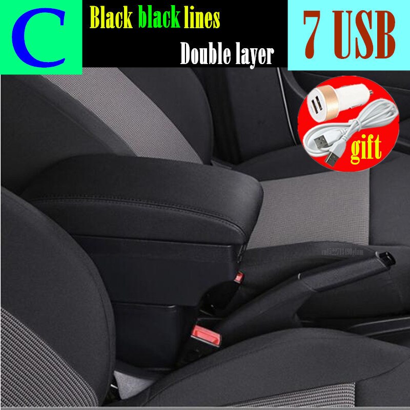 Dla kia picanto podłokietnik ze schowkiem centralny pojemnik do przechowywania box podłokietnik ze schowkiem interfejs USB: C black black line