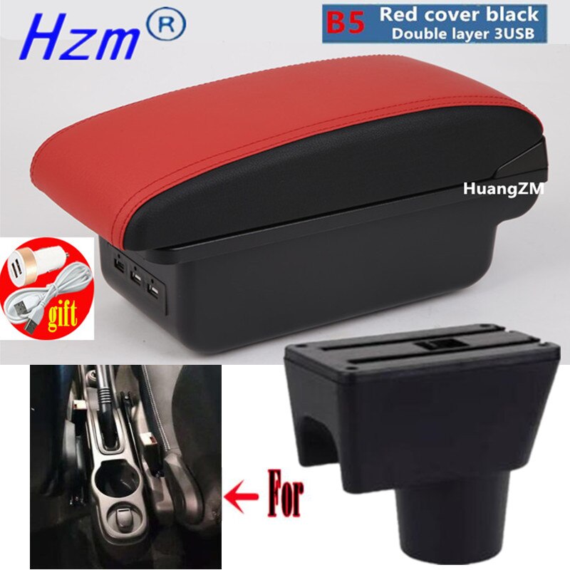 For Renault Dacia Duster I armrest box For Renault Duster Center Storage box car accessories Interior With USB LED: B5 black border 3USB