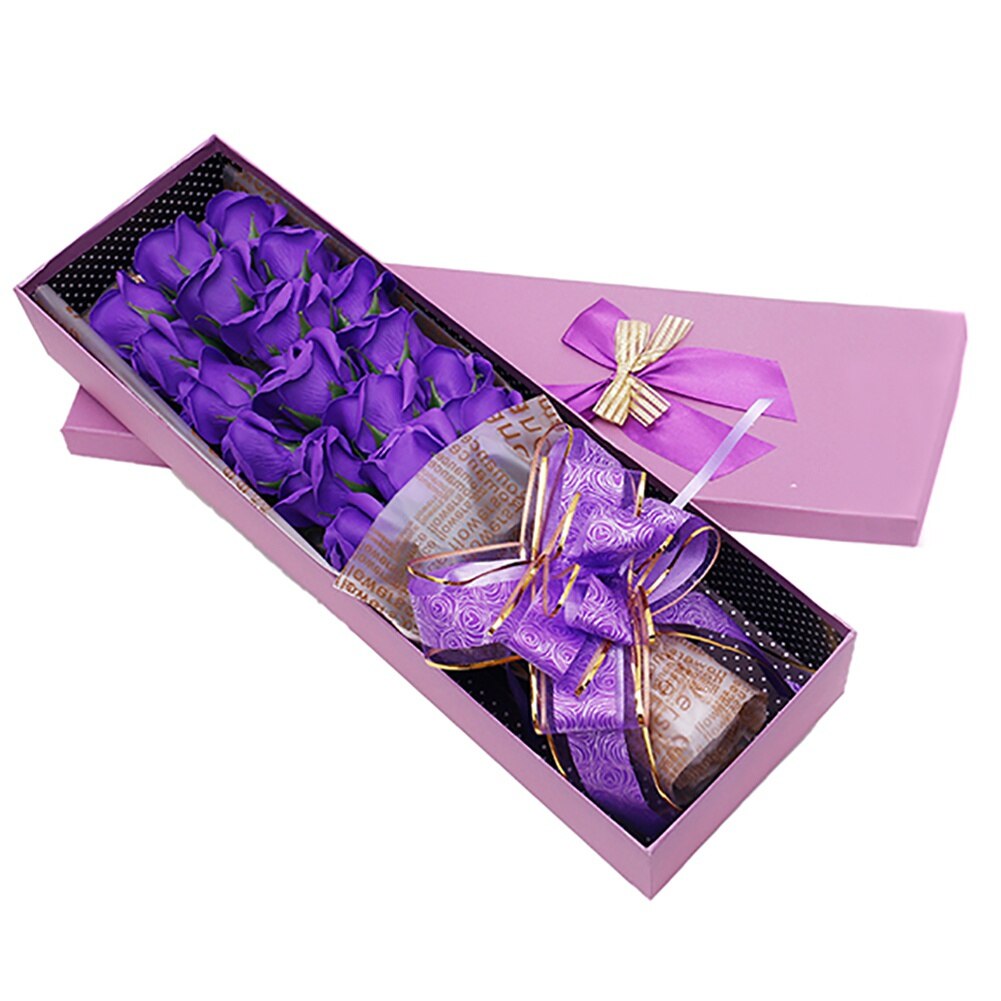18pcs Soap Rose bundle beauty Foam roses Wedding Valentine\'s Day Wedding Bouquet rose flower rose box: Purple