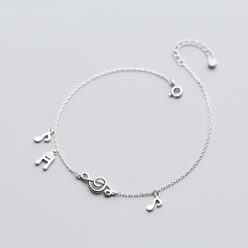 MloveAcc 925 Sterling Silver Cute Music Note Charm Anklet for Women Silver Ankle Bracelet Jewelry on Leg Chain Adjustable Length