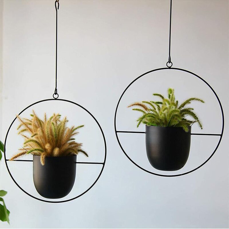 Iron Hanging Flower Pot Decorative Swinging Flower Basket Plant Hanger Pot Hanging Basket Home Garden Balcony Decor