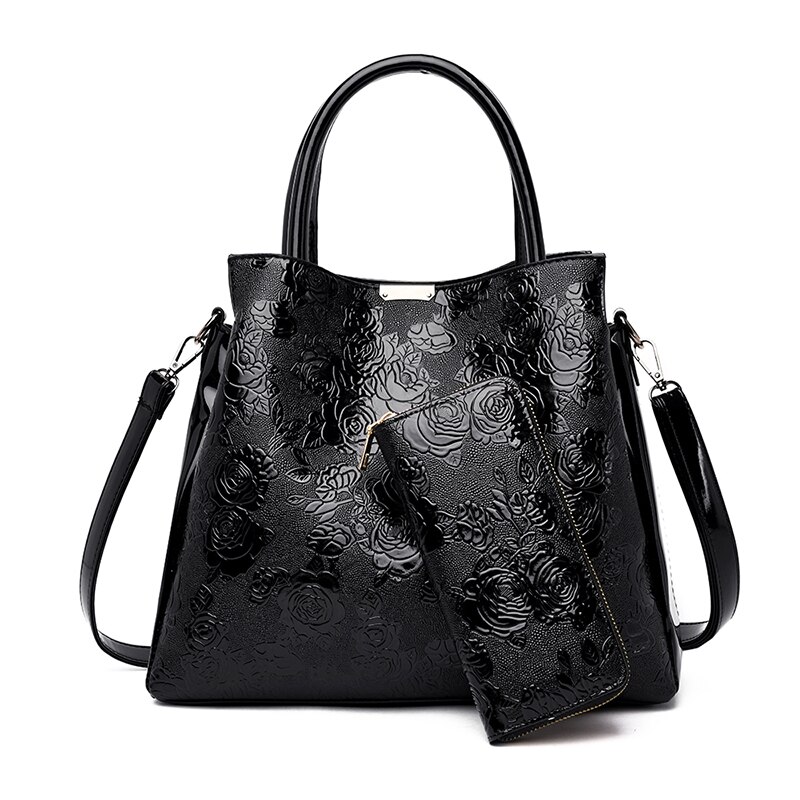nouvelle de luxe sacs à main femmes sacs concepteur Rose impression sac fourre-tout sacs à bandoulière pour femmes voyage sac à main: Black-2