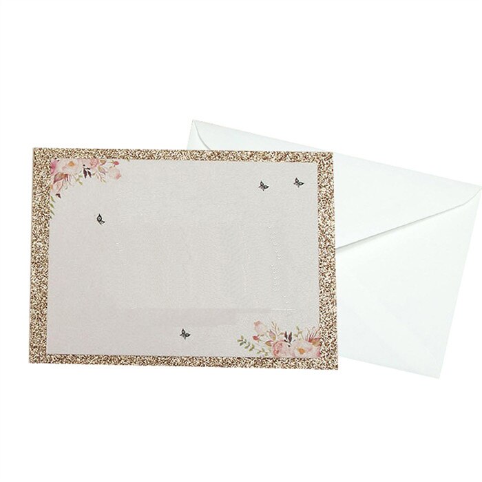 50pcs/lot Flower Invitation Card Print Blank Page Golden Edge Wedding Birthday Party Greeting Card for Guest Wedding Favor Decor: rose golden blank
