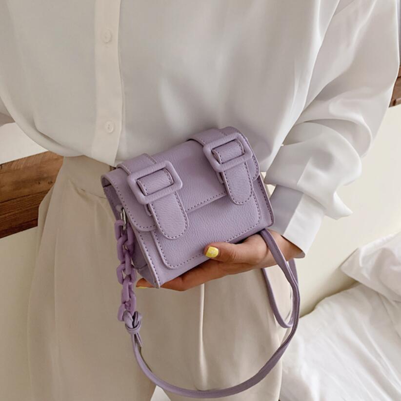 Contrast color Leather Crossbody Bags For Women Travel Handbag Simple Shoulder Messenger Bag Ladies Cross Body Bag: 14 CM Purple