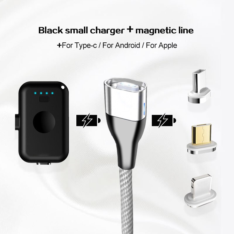 Mini chargeur de batterie externe magnétique Portable, pour iPhone 12 Xiaomi iPhone Samsung: 3 in 1 black