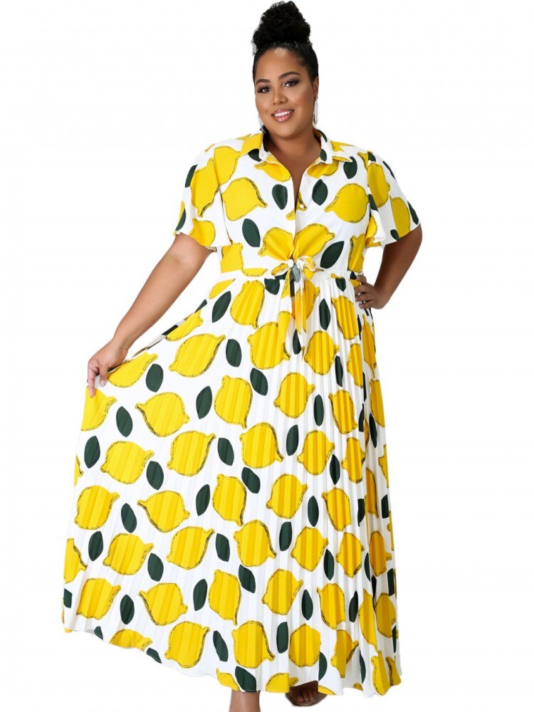 Robe longue plissée pour femmes, vêtement imprimé – Grandado