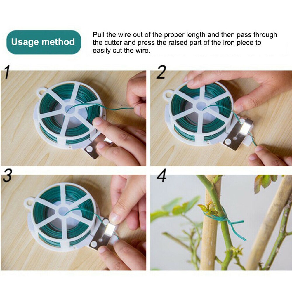 Nuttig 20/50m Tuin Twist Tie Wire Cable Reel Met Cutter Groene Twist Tie Reel PVC gecoat Plant Ondersteuning Flexibele Draad