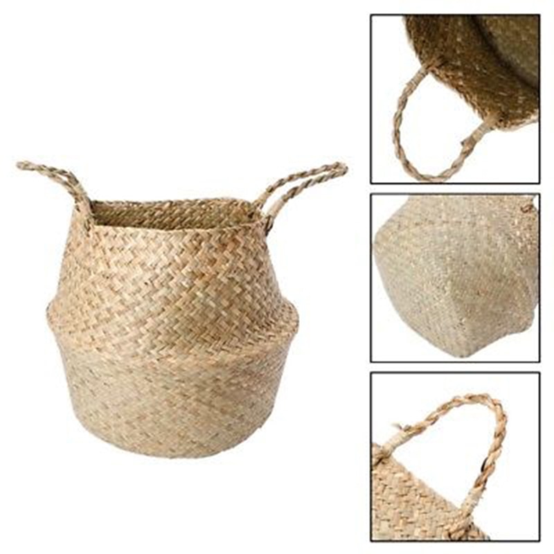 Natura Woven Household Foldable Storage Pot Garden Flower Vase Bellied Basket Hanging Basket With Handle Storage