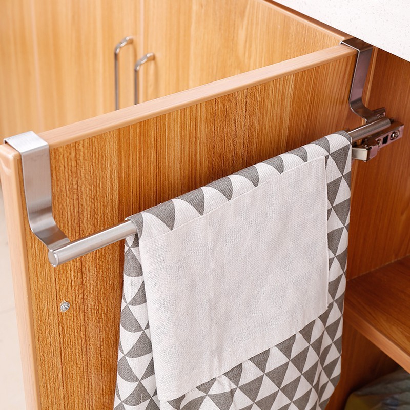 Toallero para puerta de armario de cocina, soporte colgante para toalla trasera de puerta de acero inoxidable, ganchos para toallas sin perforaciones para baño, organizador para el hogar