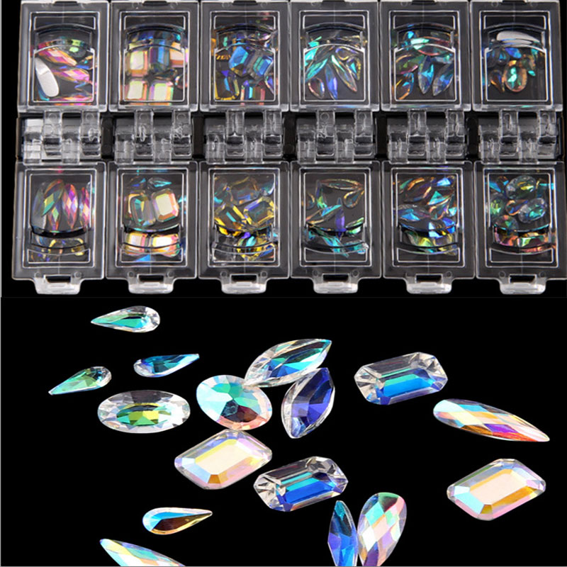 1 doos Kleurrijke Nail Strass AB Diamant Marquise Water Ovale Vorm Glas Gems 3d Glitter Nail Art Decoraties Accessoires