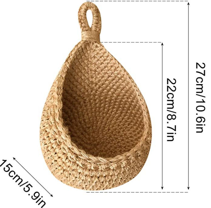 Woven Storage Baskets Wall Hanging Vegetable Fruit Rope Rattan Basket Kitchen Table Wall Hanging Storage Organizer Flower Vase: M