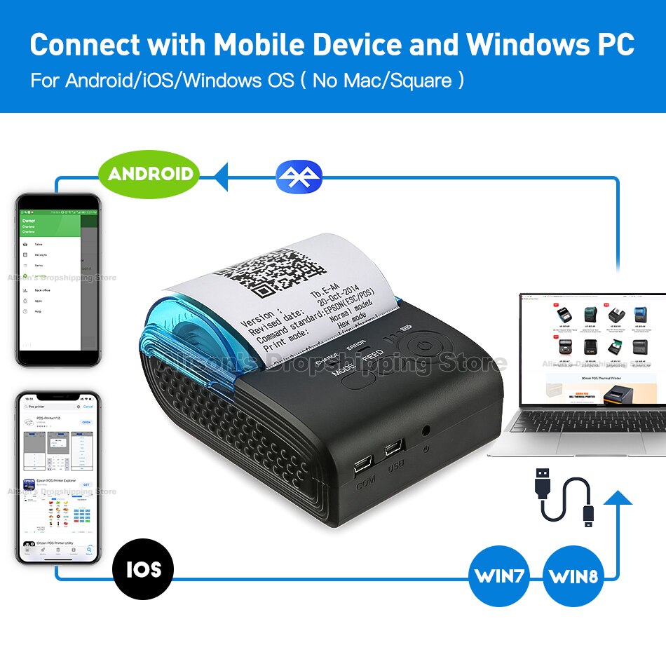 Bluetooth Bonprinter 58 Mm Draagbare Pos Mini Printer Thermische Bill Taxi Printer 58 Mm Voor Andirod Ios Windows Phone afdrukken