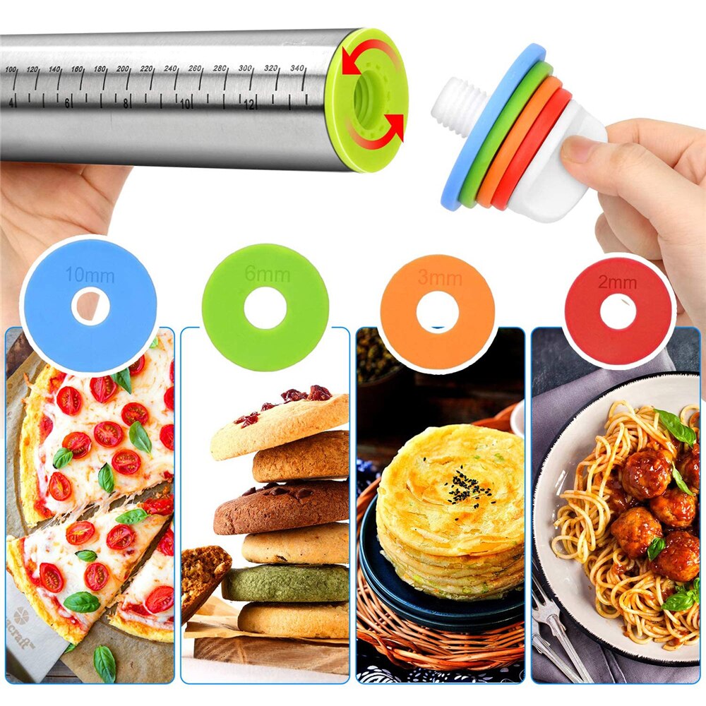 Rolling Pin Spacers French Rolling Pins for Baking Adjustable Rolling Pin with Thickness Rings Dough Roller for Cookie Pizza