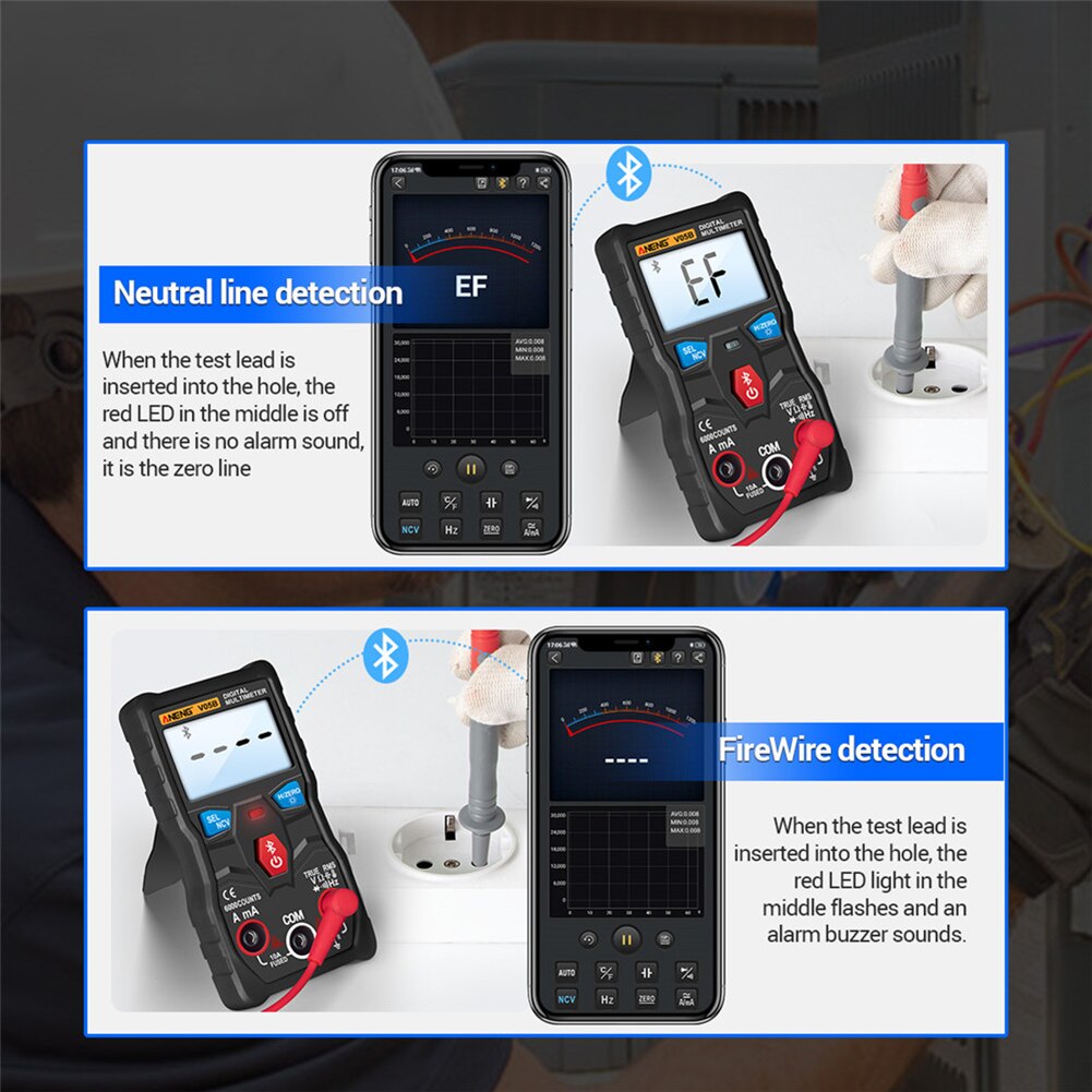 Multimetro Bluetooth multimetro V05B amperometro digitale True RMS con torcia per accessori elettrici domestici
