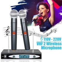 Dual Handheld VHF Wireless Microphone System Cordless Mic Receiver Microphones Karaoke with 2 Microphones