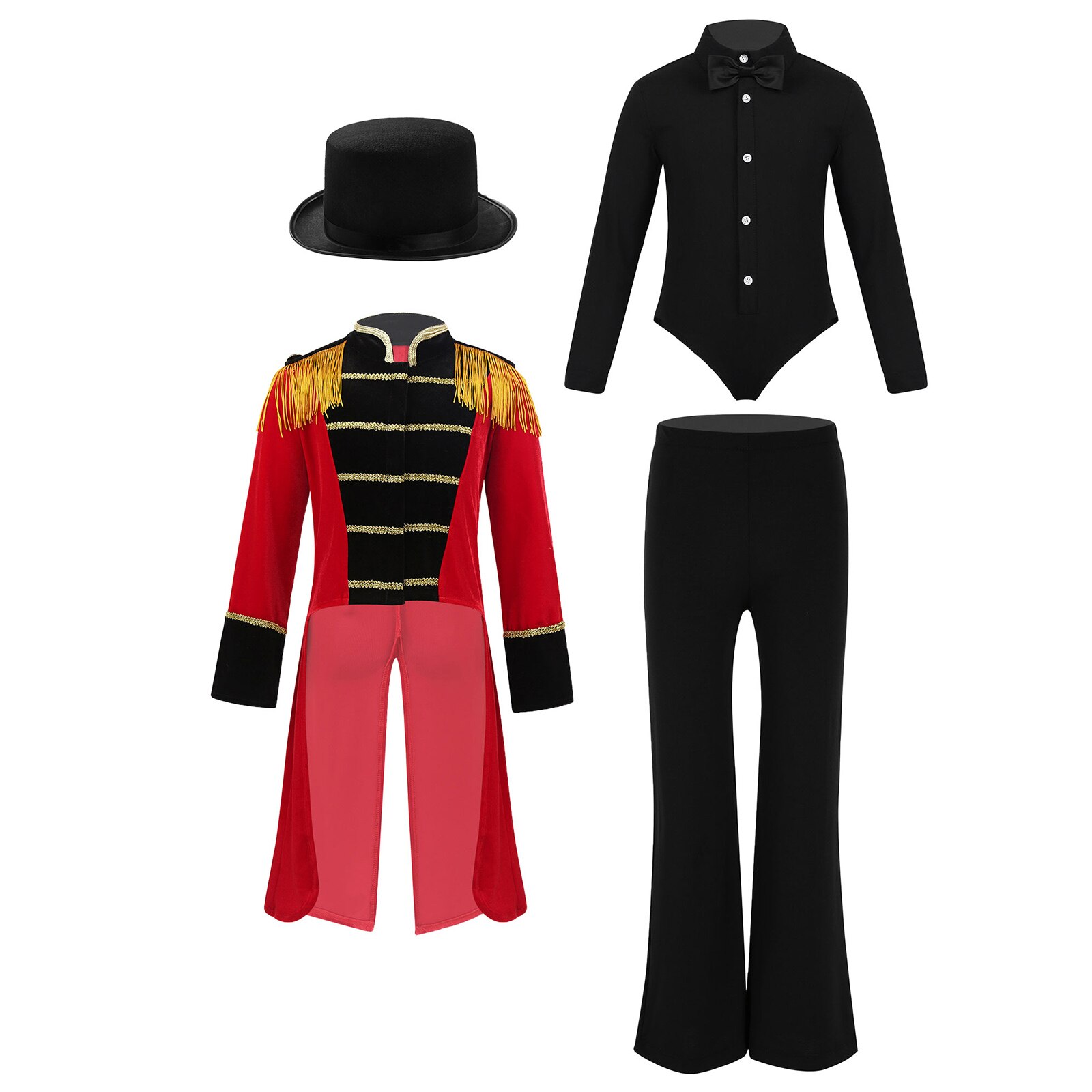 Disfraz de circo para niños, traje de , chaqueta, FRAC con pajarita, Mono para vestido disfraz de Halloween: Black / 6