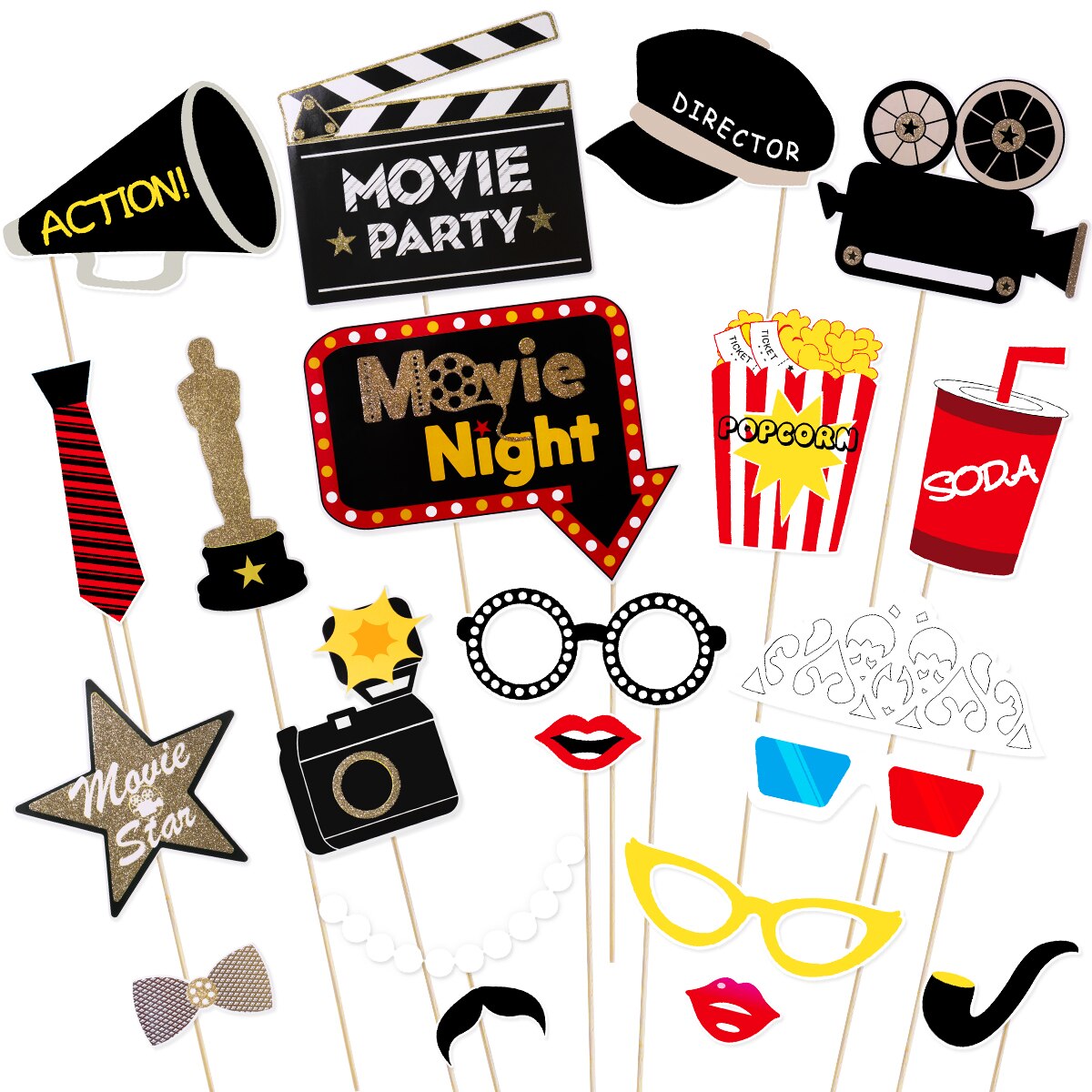 Tinksky – masque de fête à thème de film, accessoires Photo, décoration de fête d&#39;enterrement de vie de jeune fille, moustache, fournitures de fête d&#39;anniversaire, 21 pièces: Default Title