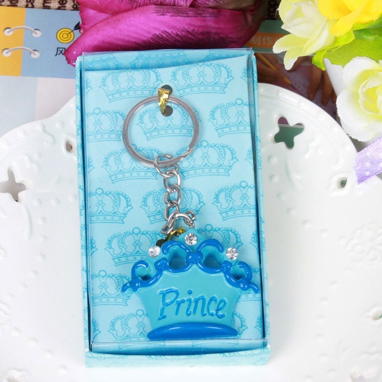 10pcs Pink crown princess key chains wedding baby shower favor keychains: Blue