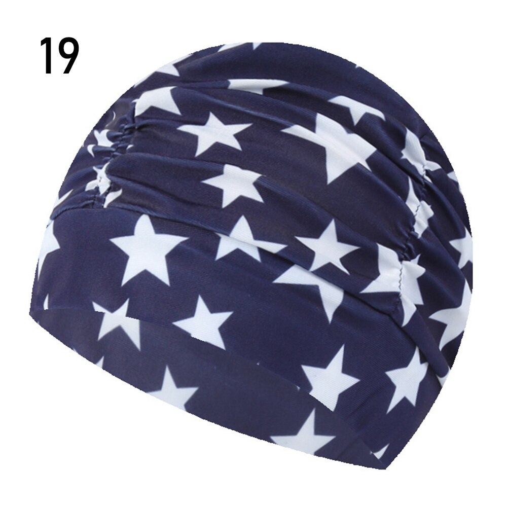 Shower Cap Elastic Nylon Turban Flowers Printed Swimming Cap Pool Bathing Hat Long Hair Protect Waterproof Hats for Men Women: 19
