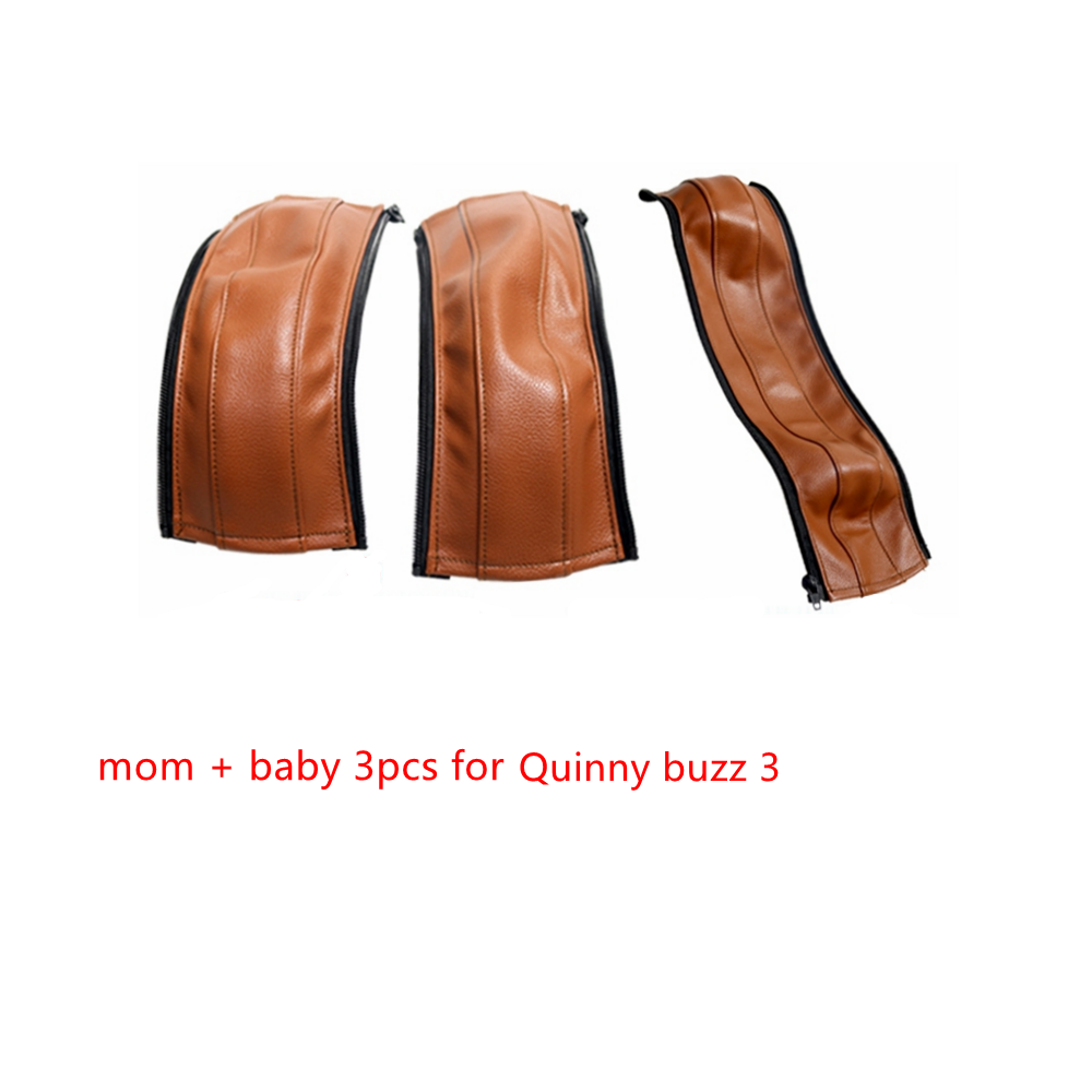 Ensemble complet de housses de poignée en cuir pour poussette Quinny Buzz 3, housse de protection pour accoudoir, accessoires: mom baby 3PCS brown