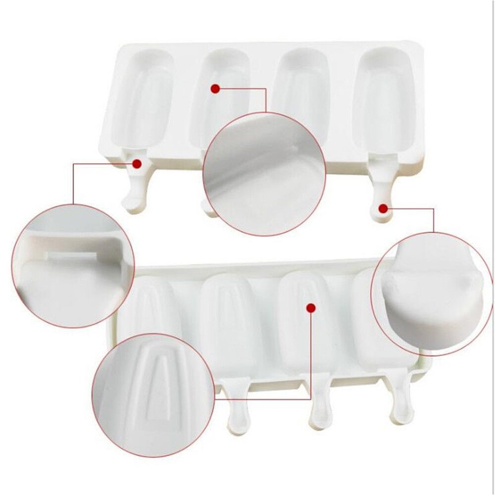 Molde de silicona para helados de gran tamaño, 4 celdas, para postres caseros, congelador, frutas y zumos