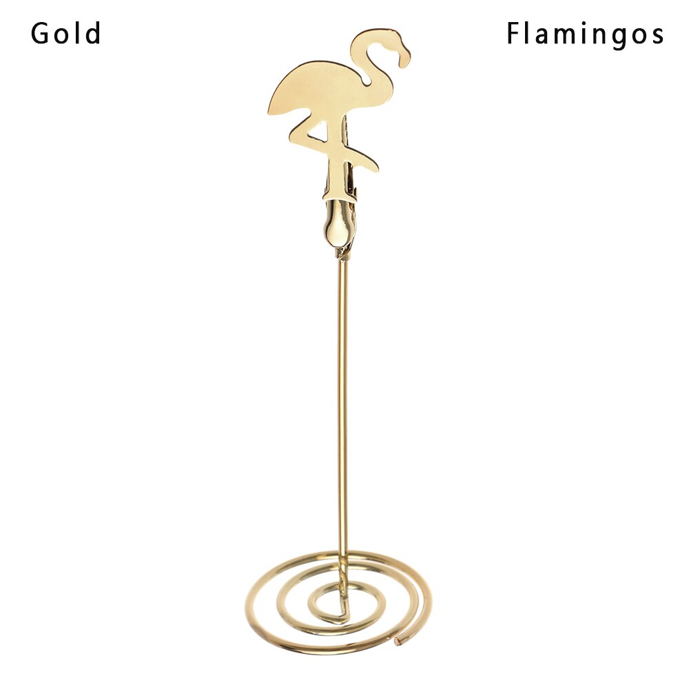 1pc seje bryllup bordkortholder romantisk sommerfugl flamingo mønster metal foto note clips bord nummer stativ papirklemme: Flamingo guld
