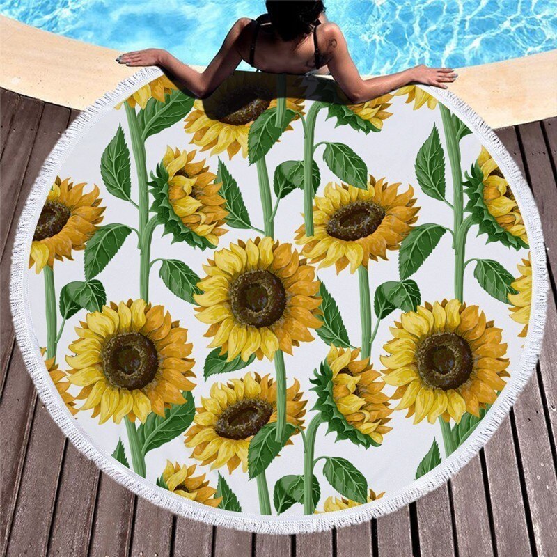 Sunflower Microfiber Round Beach Towel Thick Shower Bath Towels Circle Swim Mat With Tassel Toalla De Playa Serviette De Plage: Beach Towel 9