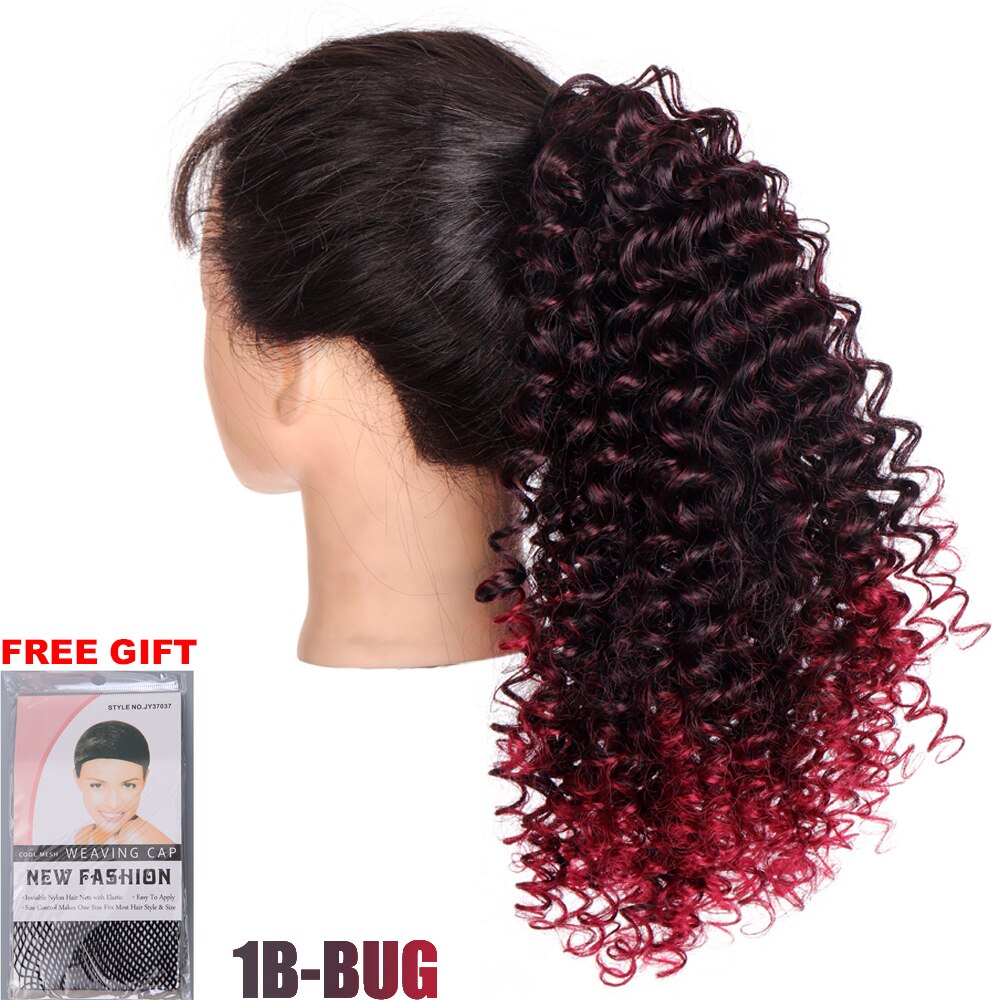 XUANGUANG Short Kinky Curly Drawstring Cooperate 2 Clips Ponytail Synthetic Curly Hair Extensions For Women: T1B-BUG