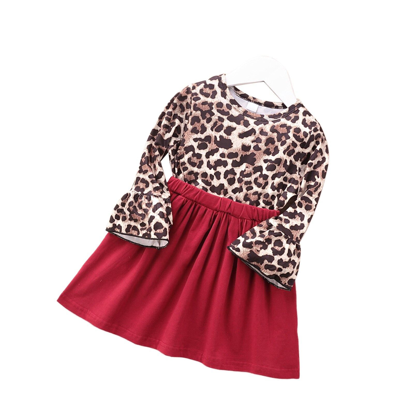 Vestido de niña, estampado de leopardo cuello redondo Vestido de manga acampanada para vacaciones de cumpleaños vacaciones baile