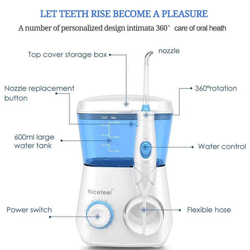 Nicefeel FC166 Water Dental Flosser 600ML Electric Oral Irrigator Care Dental Flosser Water Toothbrush Dental SPA with 7pcs Tips