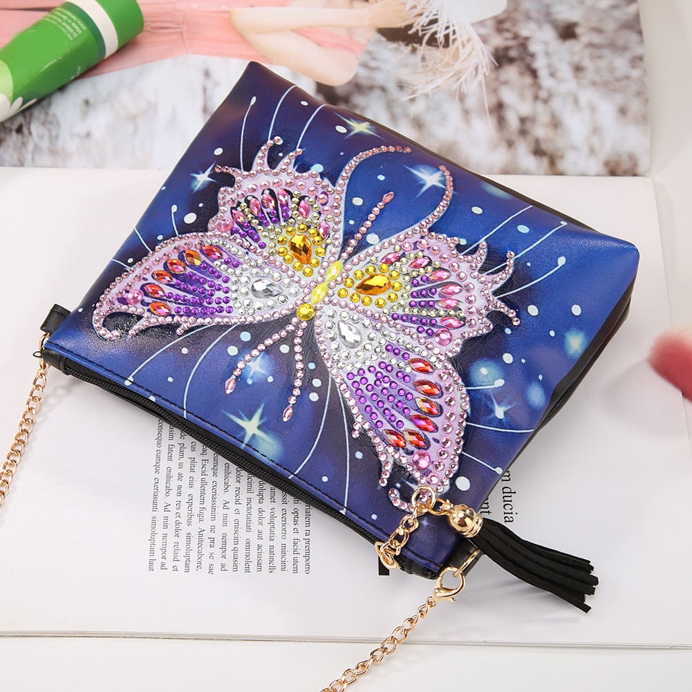 5D DIY Diamant Malerei Pfau Schmetterling Blume Leder Crossbody-kette Taschen DIY Diamant Stickerei Tasche Brieftasche Beutel
