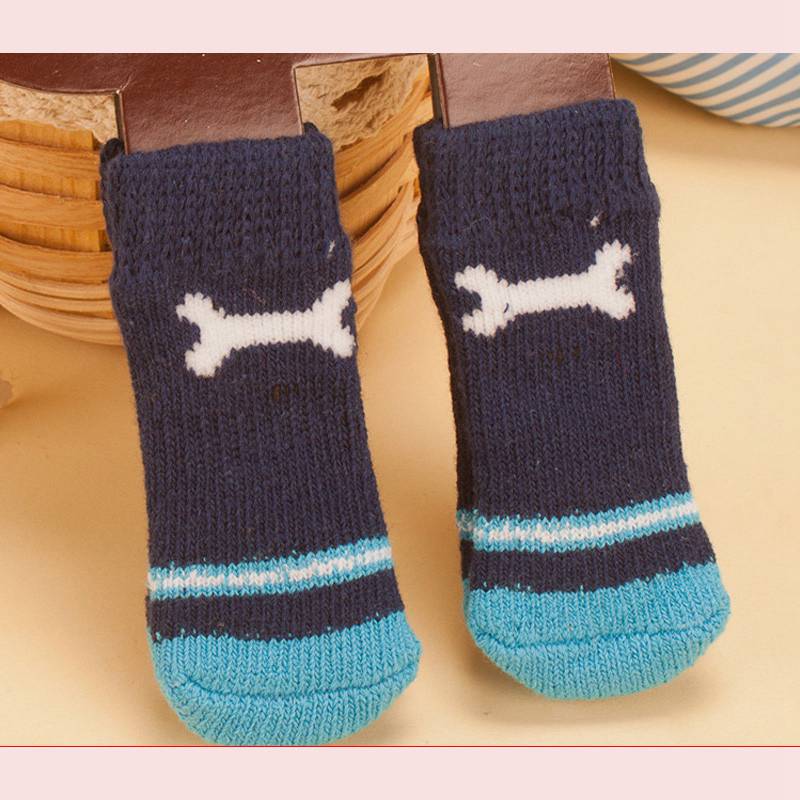 Meias para animais de estimação antiderrapante osso cachorro quente interior macio azul algodão 4 bonito