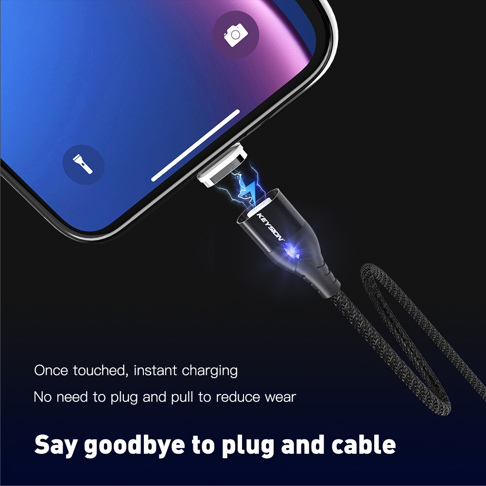 Keysion 3a cabo usb magnético para iphone, micro usb tipo-c, carregamento rápido, micro usb samsung xiaomi