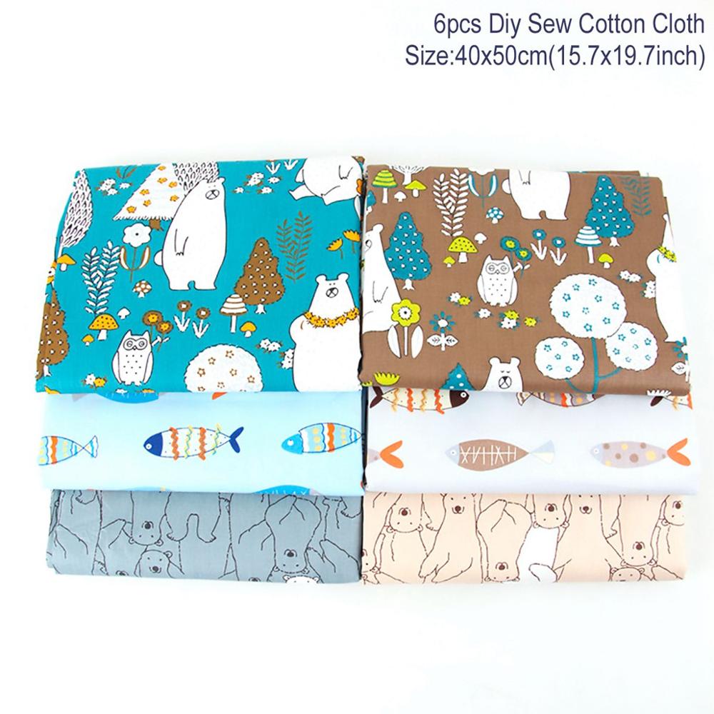 Fengrise-tissu en coton 100% imprimé | Tissus cousus et cousus, pour Patchwork, accessoires de bricolage faits à la main, 7 pièces 50x50cm: 50x40cm bear 6pcs