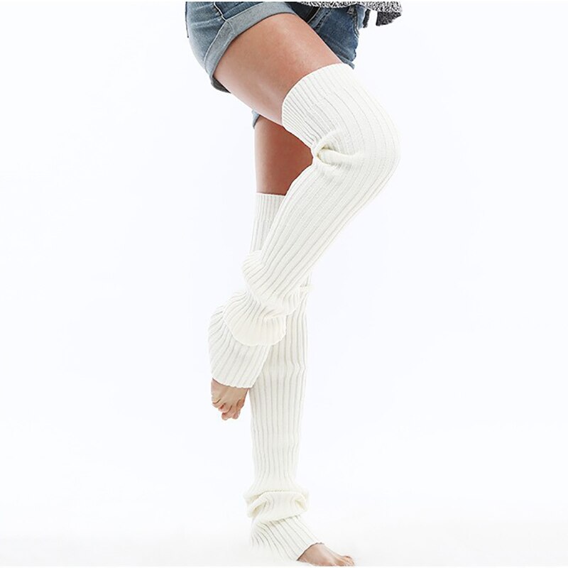 Winter Volwassen Gebreide Ballet Dans Beenwarmers Vrouwen 90Cm Lange Boot Over De Knie Gebreide Sokken Yoga Strakke Thermische: WHITE / L