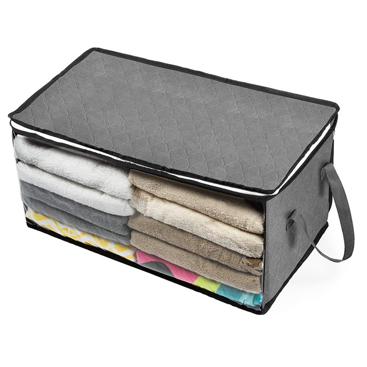 Non-Woven Fabric Folding Storage Bag with Zipper Dustproof Moisture-proof Clothes Quilt Storage Case Holder Organizer Save Space: A 58x31x30cm Gray