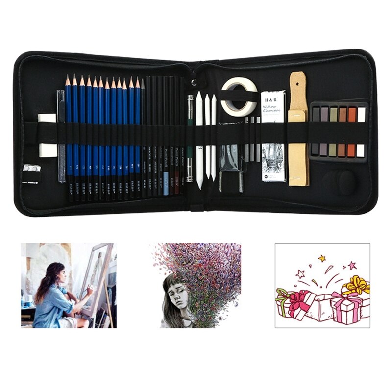 48pcs Drawing Sketch Set Graphite Charcoal Pencil Kit Carrying Bag for Beginner Painting Art Students School