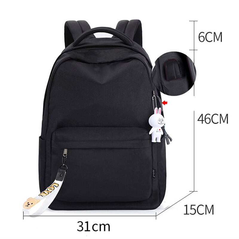 Mädchen Schule Taschen Casual Collage Laptop Rucksack Multi Tasche Reise Rucksack Dame Frauen Rucksack Rucksack: Black