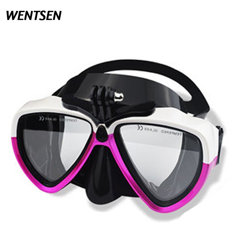 scuba dive mask kits Underwater snorkel deep diving equip full face goggles Suitable For Most Sport Camera: Black purple