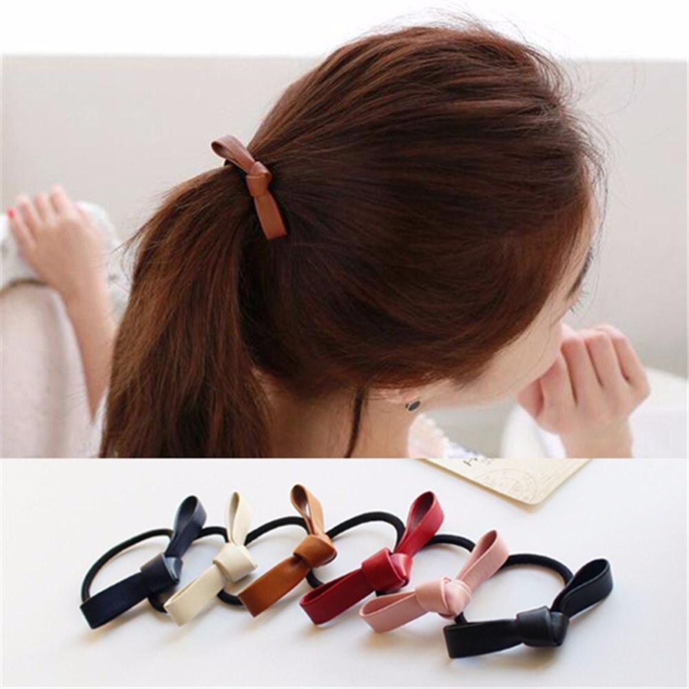 Lazo de cuero para niña y mujer, lazos para el pelo, accesorios para el cabello, cuerda de goma, diadema elástica sólida, 1 unidad